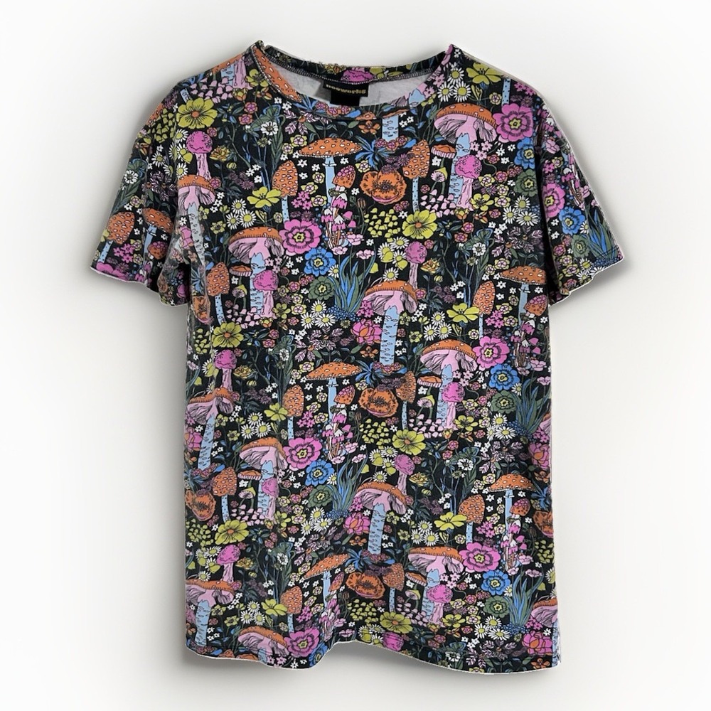 Nooworks Magic Mushroom T-shirt Psychedelic Groovy Print 21x29" Sz S AS-IS Worn